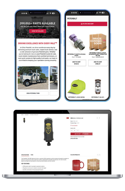 Ohio Peterbilt displays its new ecommerce capabilities that it launched for its website. | Image credit: Ohio Peterbilt