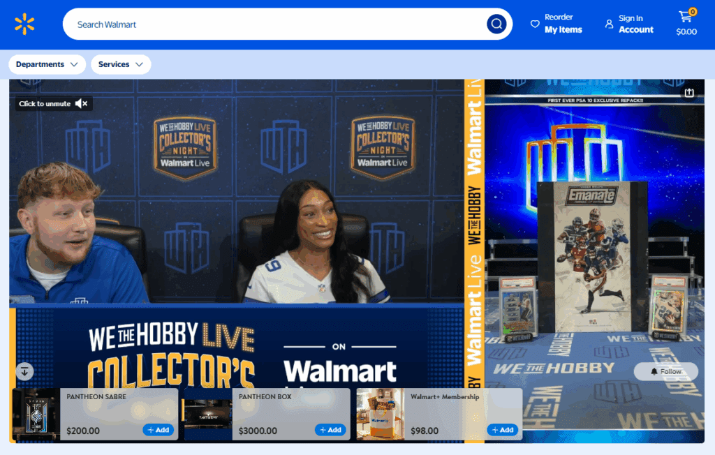 The new Walmart Live show "Collector's Night" displays collectibles for sale. | Image credit: Walmart website